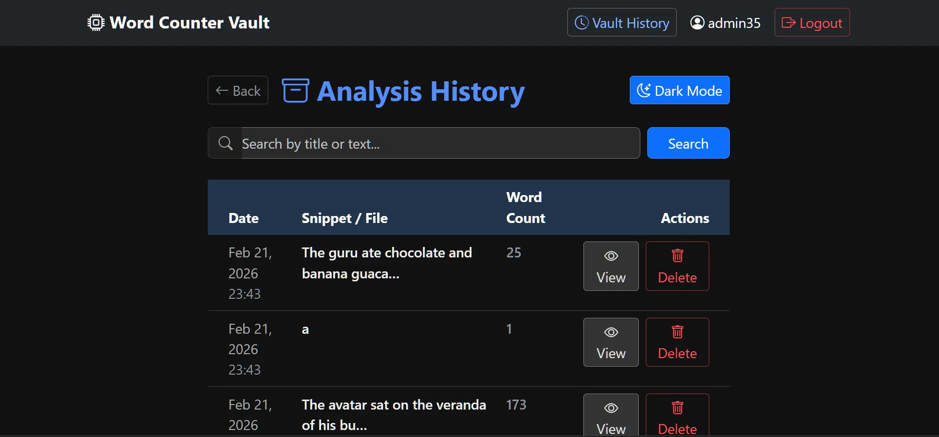 Main Dashboard
