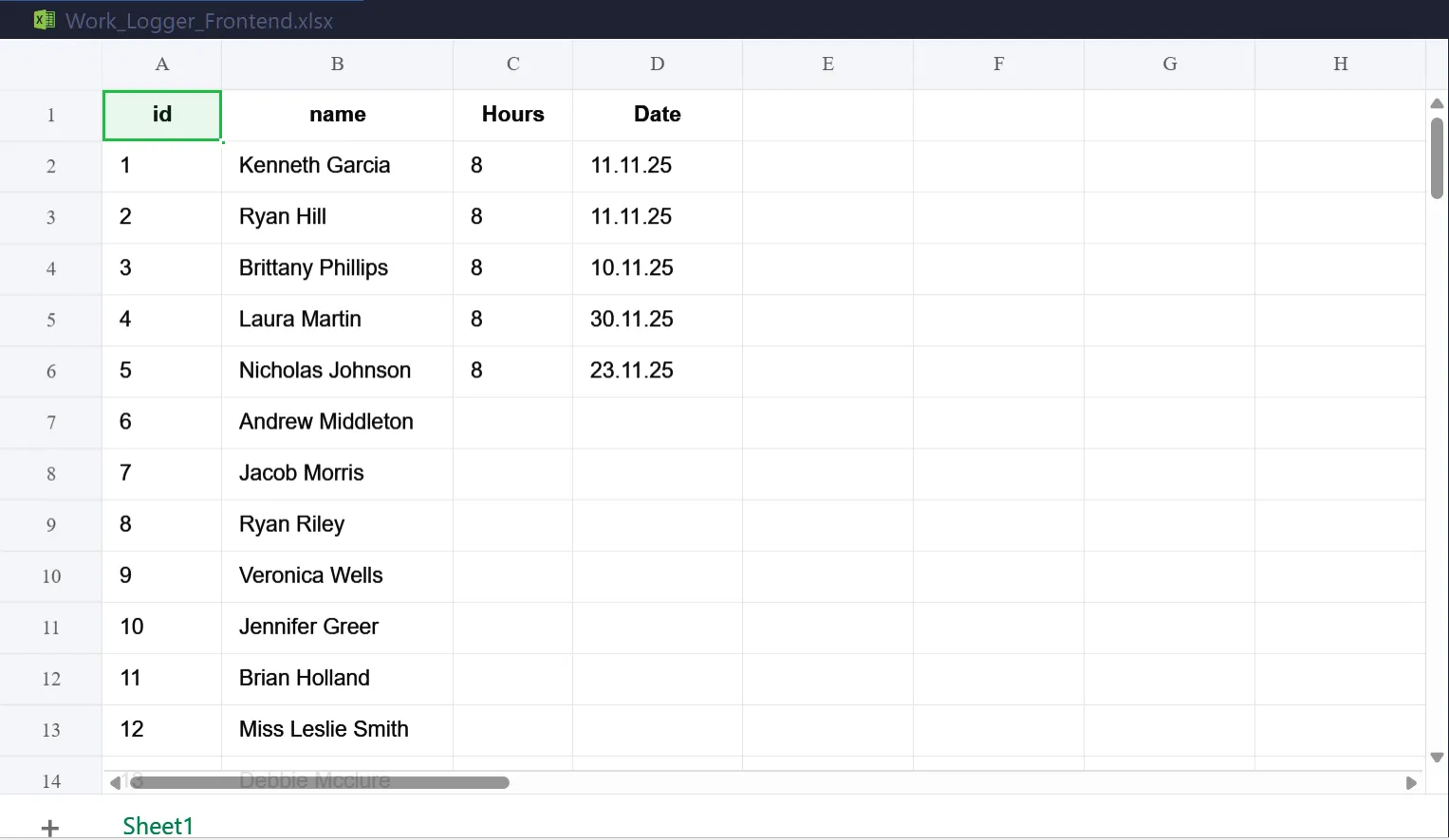 Excel Worksheet