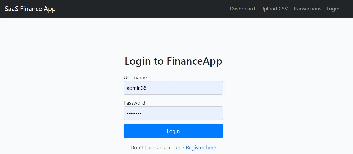 Main login dashboard