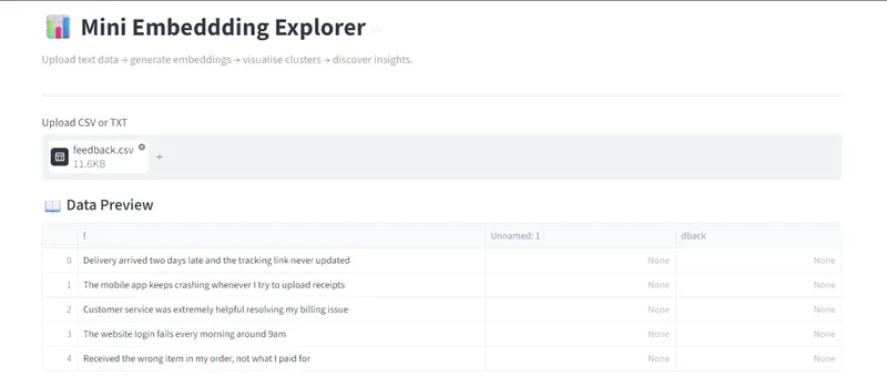 Dashboard and CSV preview