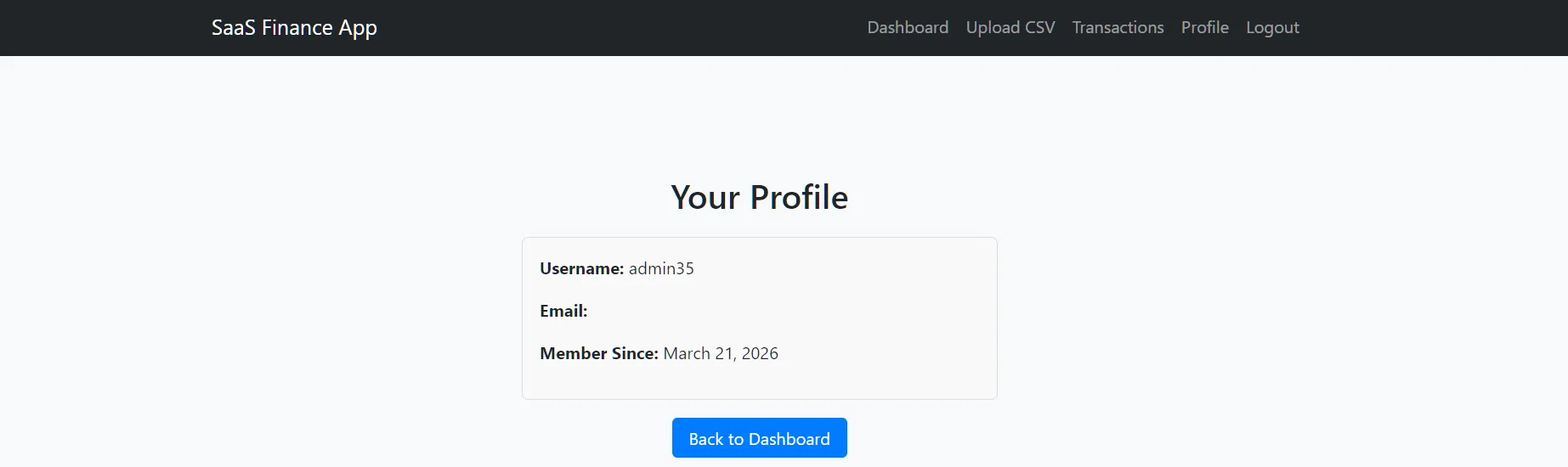 User profile dashboard