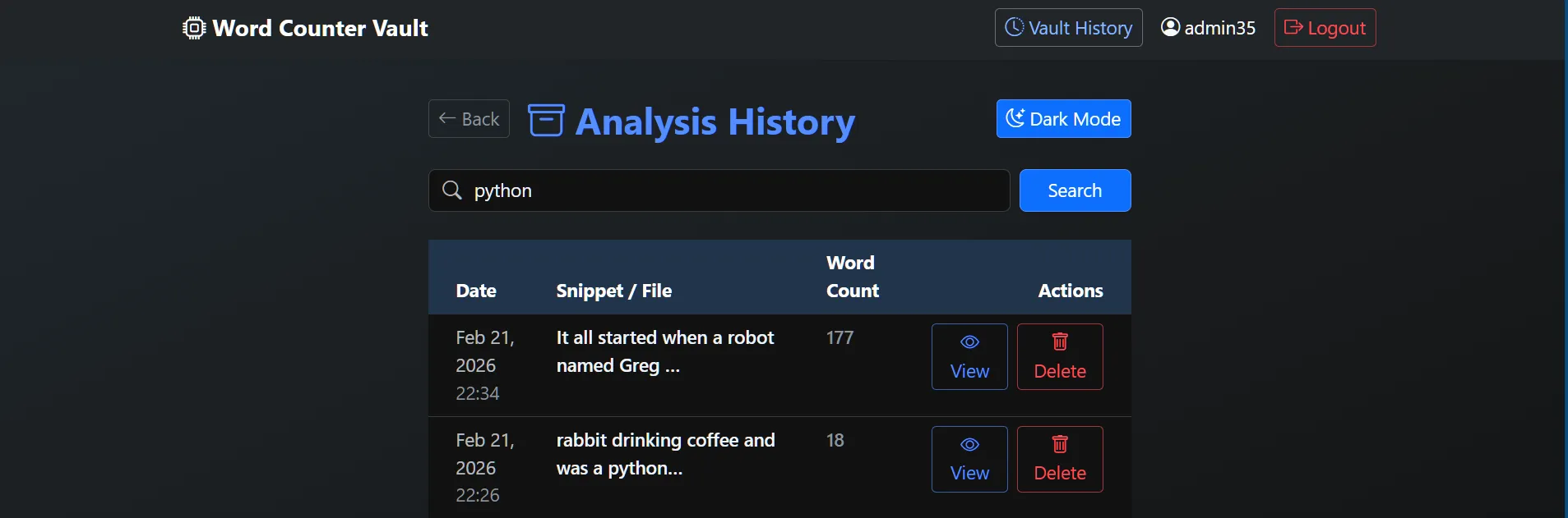 View Delete Buttons